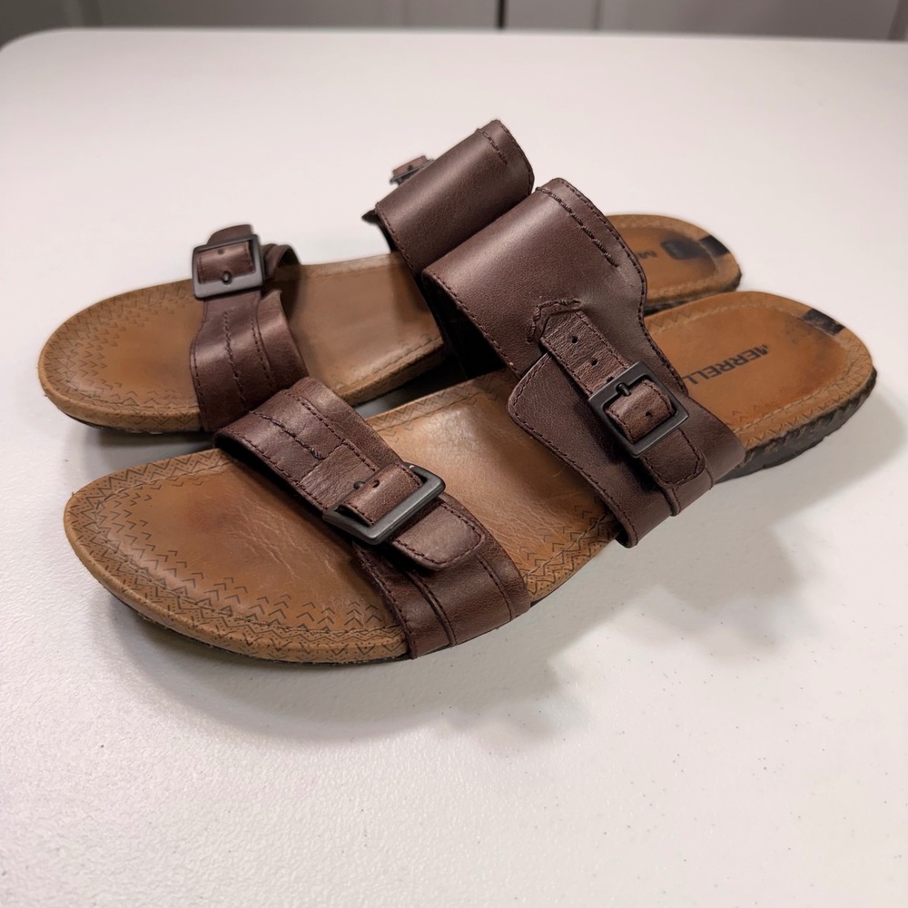 Merrell Brown Leather Double Strap Buckle Slide Sandals Womens Size 9 J55580 - Picture 5 of 9